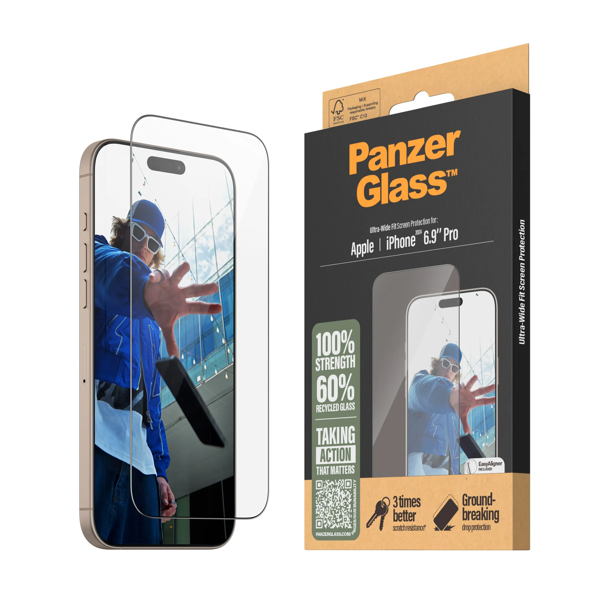 PANZERGLASS Ultra-Wide Fit iPhone 16 Pro Max kijelzővédő üvegfólia applikátorral